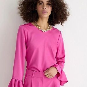 J.Crew pink silk blouse with ruffle sleeves Size M #silkblouse #ruffles